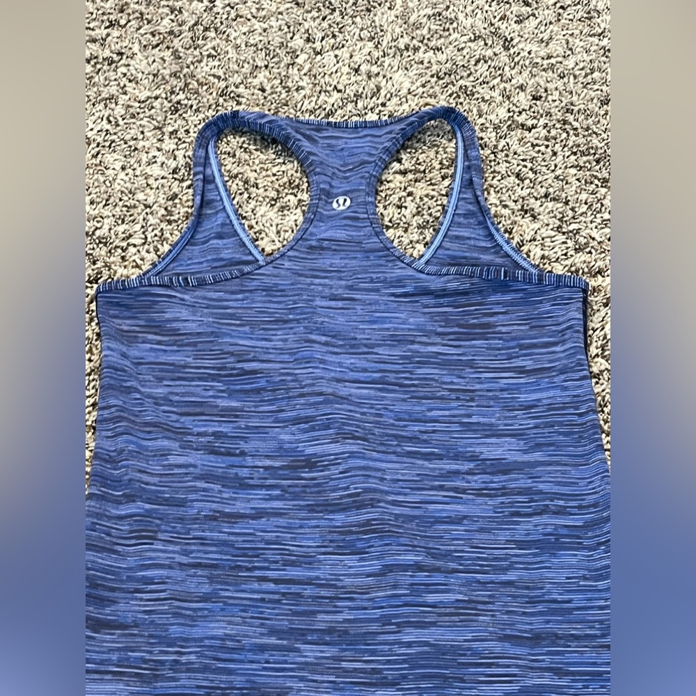 Lululemon Cool Racerback Tank Top Shirt Cadet Blue black gray Stripes, size 4 - Picture 8 of 9